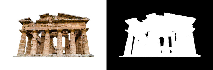 Isolated  GreekTemple with clipping path and alpha channel on a transparent picture background.  Paestum, Italy - 550540018