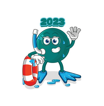 2023 swimmer with buoy mascot. cartoon vector