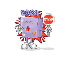 new year holding stop sign. cartoon mascot vector