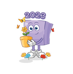 new year with a flower pot. character vector