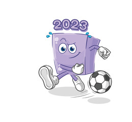 new year kicking the ball cartoon. cartoon mascot vector