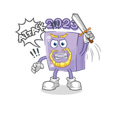 new year knights attack with sword. cartoon mascot vector