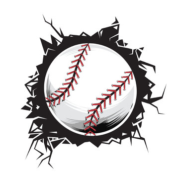 baseball cracked wall. baseball club graphic design logos or icons. vector illustration..