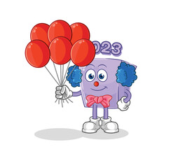 new year clown with balloons vector. cartoon character