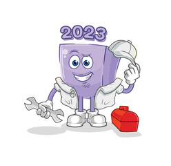 new year mechanic cartoon. cartoon mascot vector