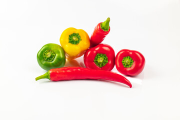 Fresh Vegetables, Chili on white background, Fres chili background, Mix chili on white Background. 
