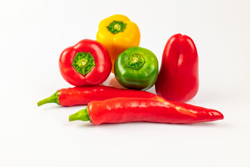 Fresh Vegetables, Chili on white background, Fres chili background, Mix chili on white Background. 