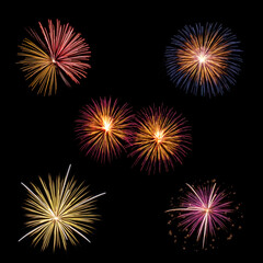 Fototapeta premium Real Fireworks display celebration, Colorful New Year Firework collection