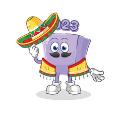 new year Mexican culture and flag. cartoon mascot vector