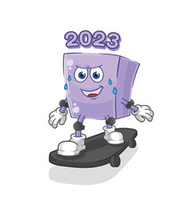 new year riding skateboard cartoon character vector