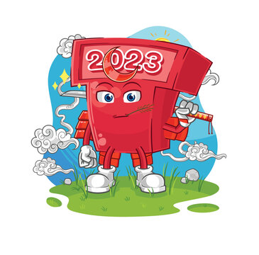 new year 2023 samurai cartoon. cartoon mascot vector