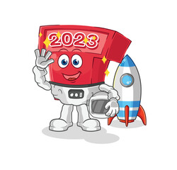 new year 2023 astronaut waving character. cartoon mascot vector