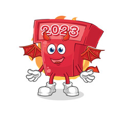 new year 2023 demon with wings character. cartoon mascot vector