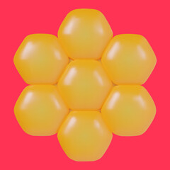 3d cartoon honeycomb in vector realistic funny style. Cute art element. Funny plasticine or glossy clay design object. Sweet colorful illustration on minimal background.