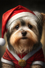 Cute dog dressed as Santa Claus