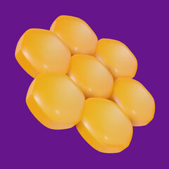 3d cartoon honeycomb in vector realistic funny style. Cute art element. Funny plasticine or glossy clay design object. Sweet colorful illustration on minimal background.