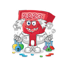 new year 2023 mad scientist illustration. character vector