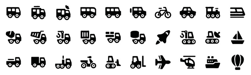 Transportation icon, solid icon transport, transport icon pack, car icon, truck icon, vector illustration