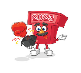 new year 2023 prank glove in the box. cartoon mascot