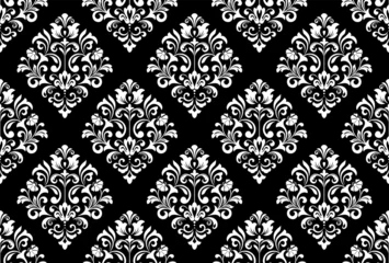 Fototapete Wallpaper in the style of Baroque. Seamless vector background. White and black floral ornament. Graphic pattern for fabric, wallpaper, packaging. Ornate Damask flower ornament © ELENA