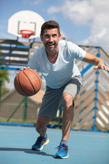 fit male playing basketball outdoor