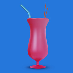 3d realistic cocktail drink for juice or alcohol. Vector object in modern minimal cartoon glossy style. Sweet colorful illustration isolated on clean background.