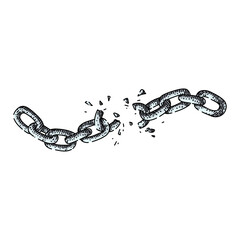 broken chain hand drawn vector. link freedom, steel metal, separation connection, iron power, dividing strength, free disconnect, broken chain sketch. isolated color illustration