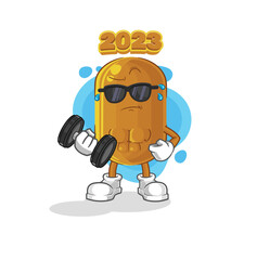 2023 new year lifting dumbbell vector. cartoon character
