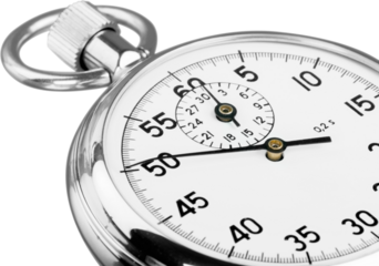 Metal silver stopwatch clock. Measuring equipment
