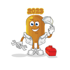 2023 new year mechanic cartoon. cartoon mascot vector