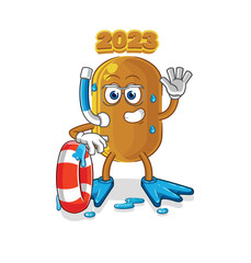 2023 new year swimmer with buoy mascot. cartoon vector
