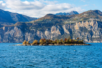 Lake Garda (Lago di Garda) and Italian Alps view from the small village of Malcesine, Verona...