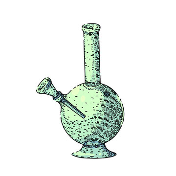 bong cannabis hand drawn vector. weed pipe, smoke glass, marijuana smoking water bong cannabis sketch. isolated color illustration