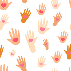 Many human hands with heart shape seamless pattern illustration