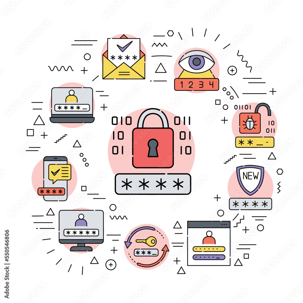 Poster data security web banner. infographics with linear icons