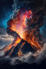 AI generated image of a violent volcanic eruption 