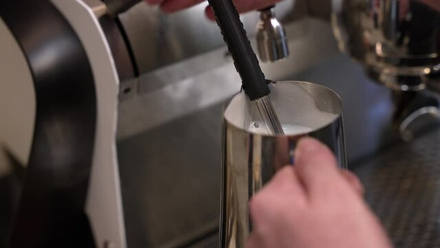 Close up shot of coffee making machine in the shop. 