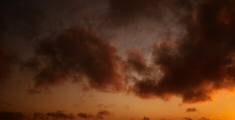 Sky with colorful and vivid sunset clouds. Natural background.
