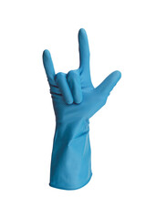 Obraz premium Blue glove with no background doing the hard rock gesture
