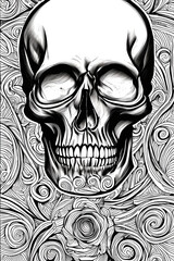 Coloring page of a human skull for  KDP coloring books for adults