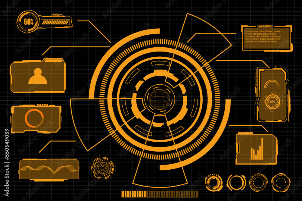 Fototapete digital interface hud elements set pack. user interface, frame screens. callouts titles, fui circle 