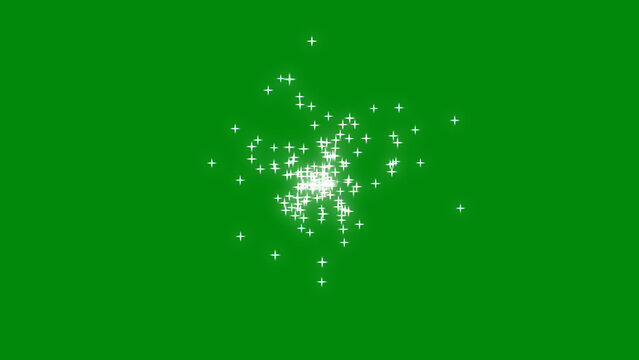 White moving sparks on green background. Abstract neutral background. Confetti.