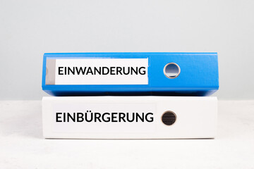 Naturalization and  immigration is standing in german language on the folders, new reform...