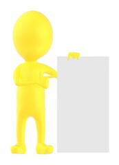 3d yellow character pointing his hand towards a empty board
