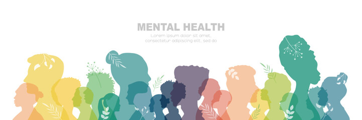 Mental Health banner. People stand side by side together. Flat vector illustration.