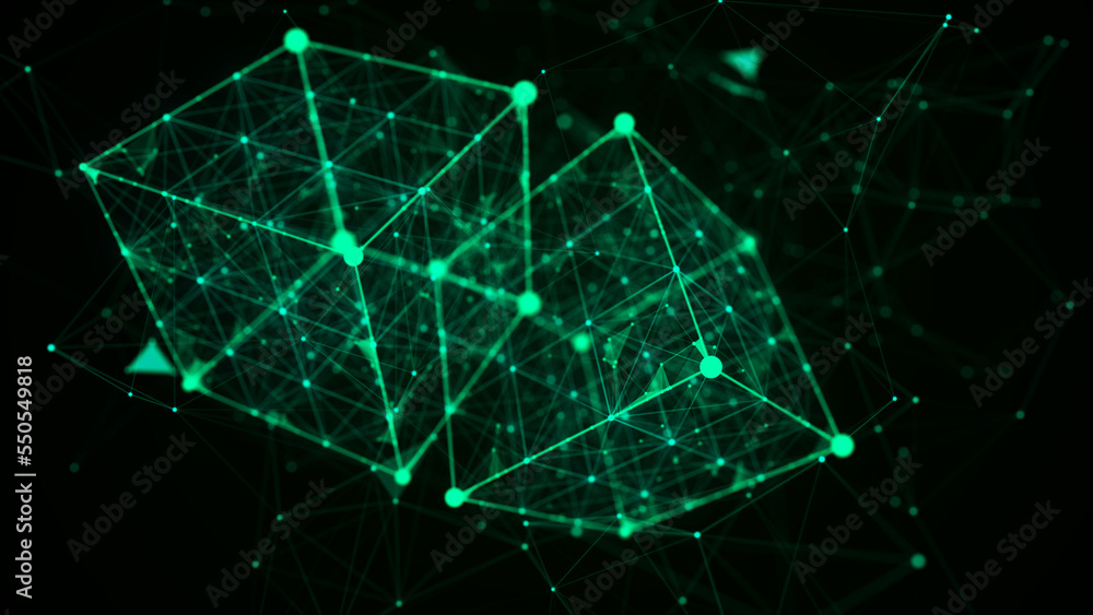 Aufkleber The concept of data connection in the blockchain network. Digital cyberspace data flow background. Network connections structure. Big data visualization. 3D rendering.