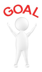 3d character , man and goal text