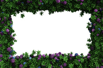 Green leaves and flowers border isolated on transparent background - 3D Illustration