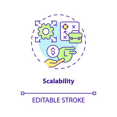 Scalability concept icon. Company development. Expand business opportunities abstract idea thin line illustration. Isolated outline drawing. Editable stroke. Arial, Myriad Pro-Bold fonts used