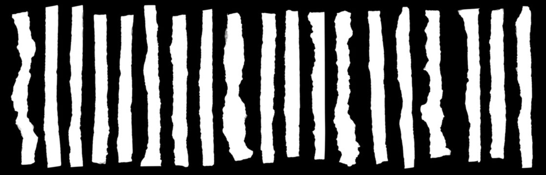 Paper strip and torn, narrow, long of white on an isolated black vector background